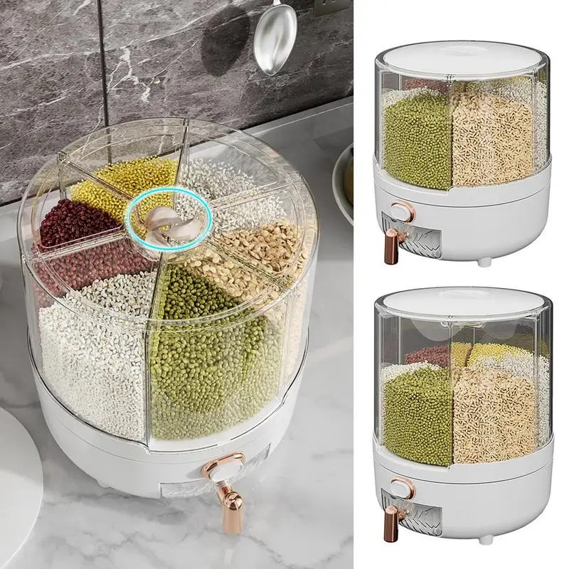 

Rice Dispenser Waterproof Dry Food Dispenser Rotating Rice Storage Tank One Click Sealed Cereal Bucket Kitchen Grain Storage