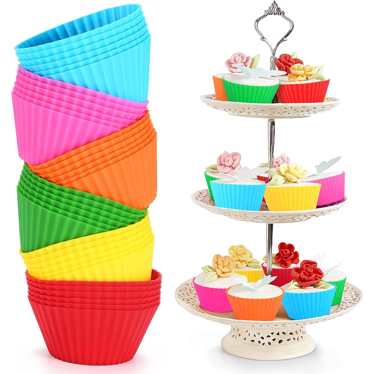 Silicone Cupcake Baking Cups Heavy Duty Silicone Baking Cups Reusable &  Non-stick Muffin Cupcake Liners Holders Set for Party - AliExpress