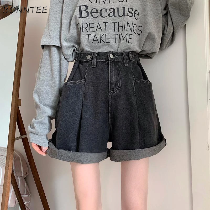 

Shorts Women Vintage BF Loose Denim Summer All-match Popular Teens Trouser High Waist Pure Ladies Bottom Harajuku Trendy Chic