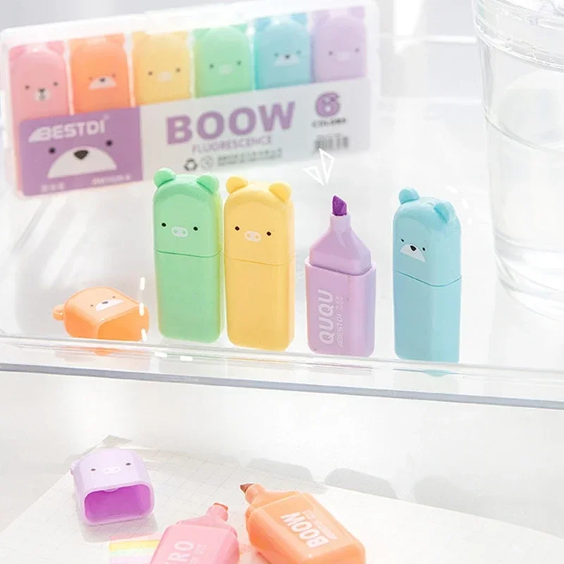 4/5/6Pcs Macaron Color Mini Highlighter Soft Tip Pens Color Marker Pen Fluorescent Pen School Office Supplies Student Stationery
