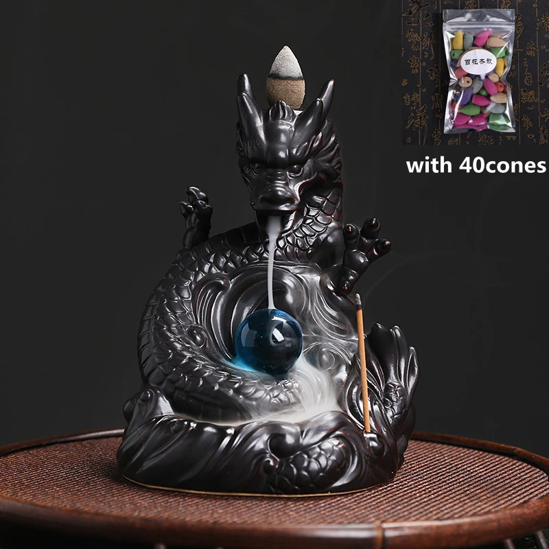 

Ceramic Backflow Dragon Incense Burner Creative Home Decor Dragon Burner Censer With Lucky Crystal Ball