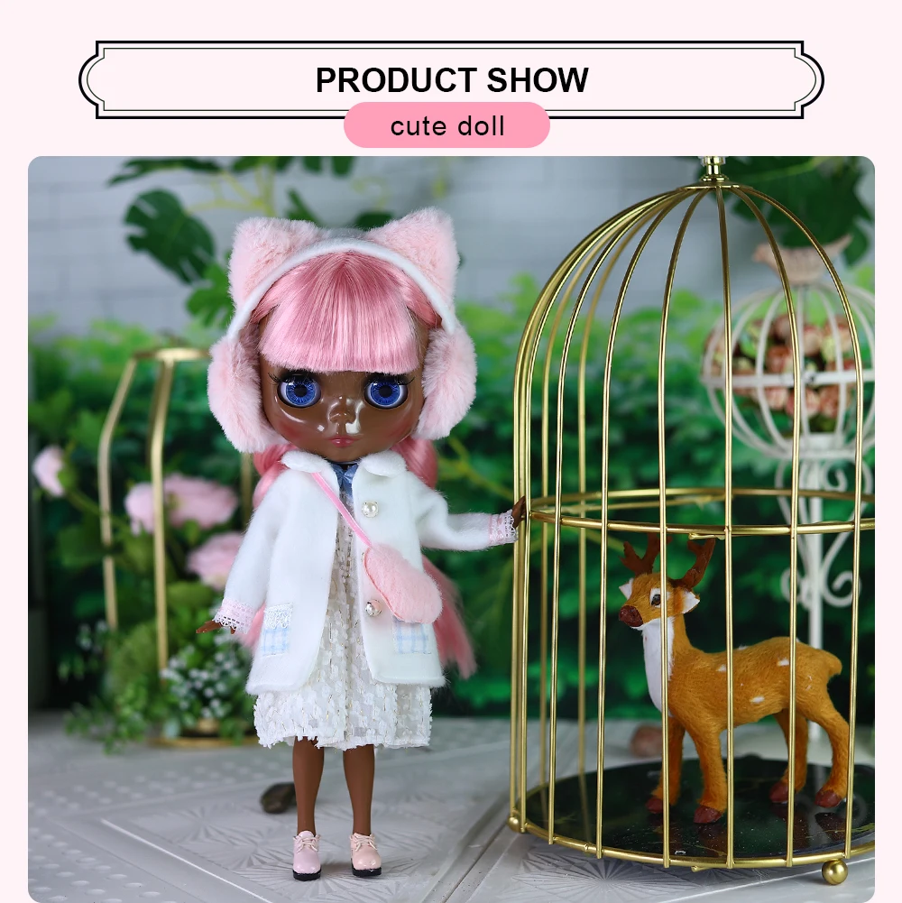 Gracie – Premium Custom Neo Blythe Doll with Pink Hair, Black Skin & Shiny Cute Face 7