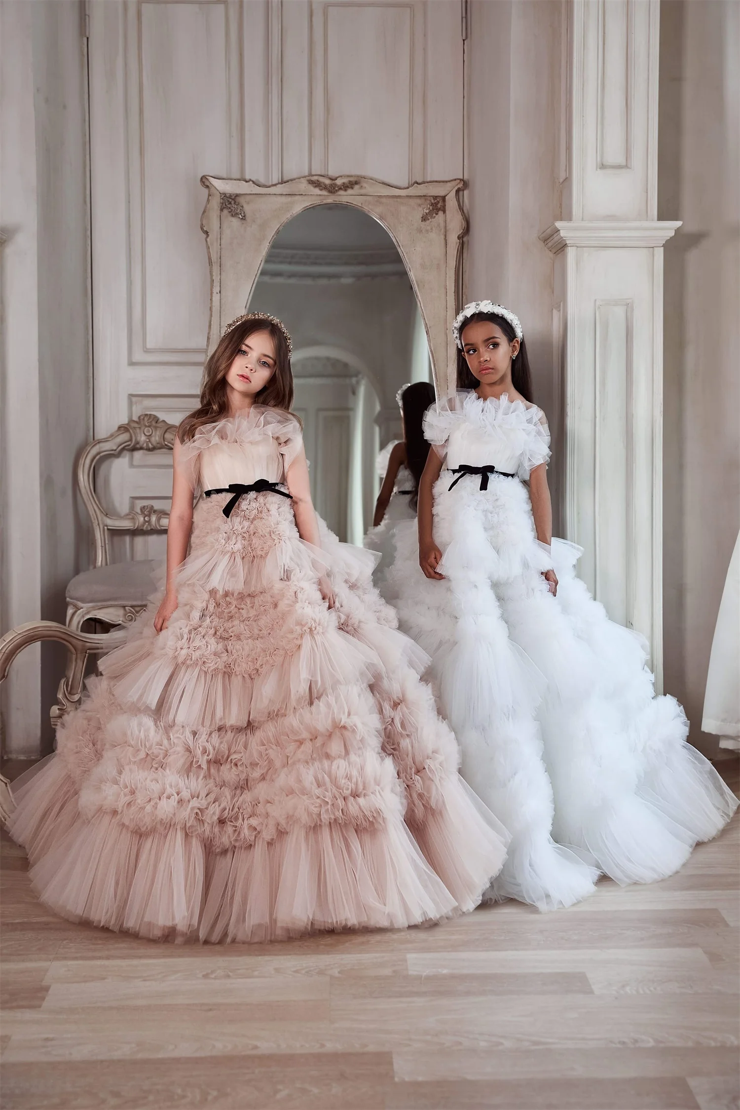 

Princess Pageant Dresses Strapless Sleeveless Party Gown Flower Girl Dress Tiered Ruffles Formal Wear