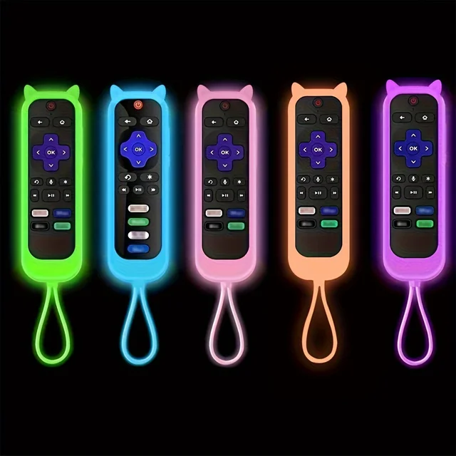 Glow in the dark cute cat's ears shaped silicone universal remote control cover with  for TCL Hisense Roku TV remote control