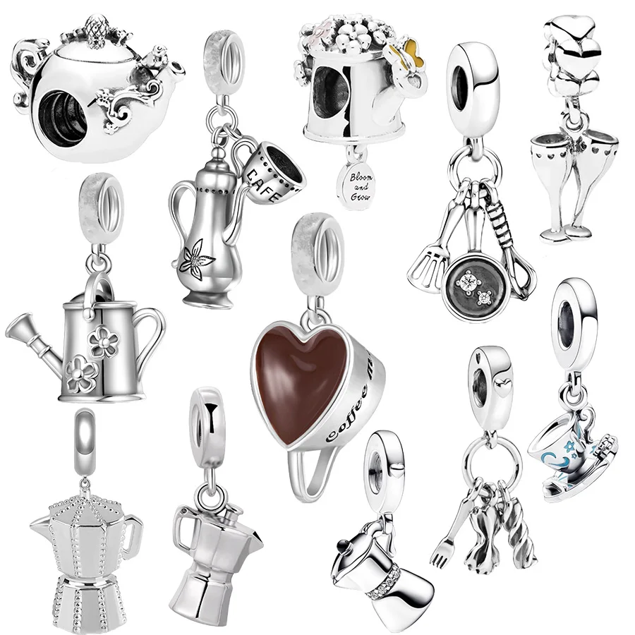 Garden Tool Kettle Coffee Pot Teapot Dangle Charm Bead for 925 Sterling Silver Pan Bracelet
