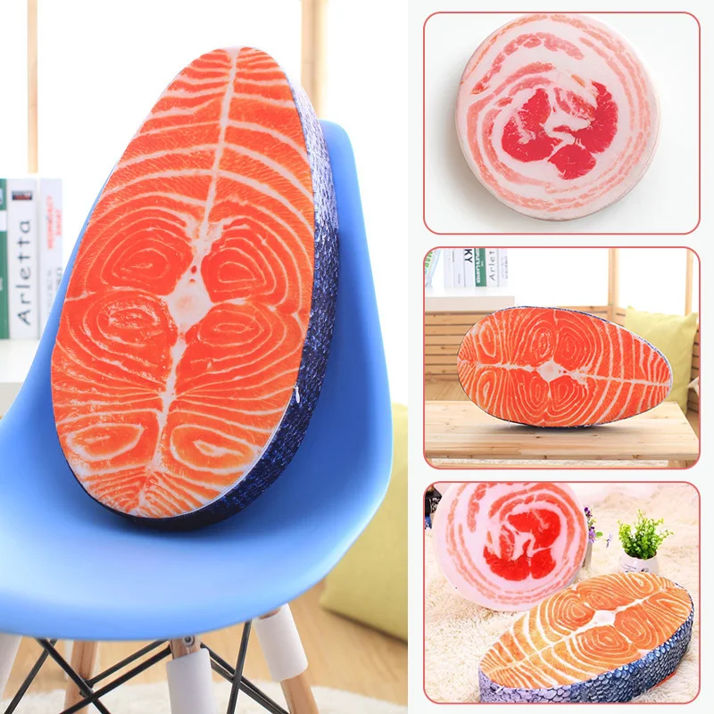

Washable Simulation Salmon Fish Pillow Plush Chair Seat Cushion Creative Meat Pork Belly Home Decor Tatami Floor Cushion Mat