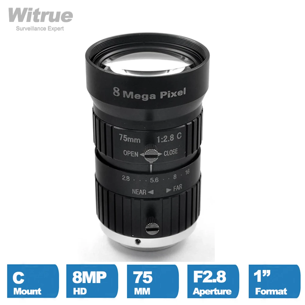 Witrue HD 8MP CCTV  Lens 75mm C Mount Manual Iris Manual Focus F2.8 Aperture 1