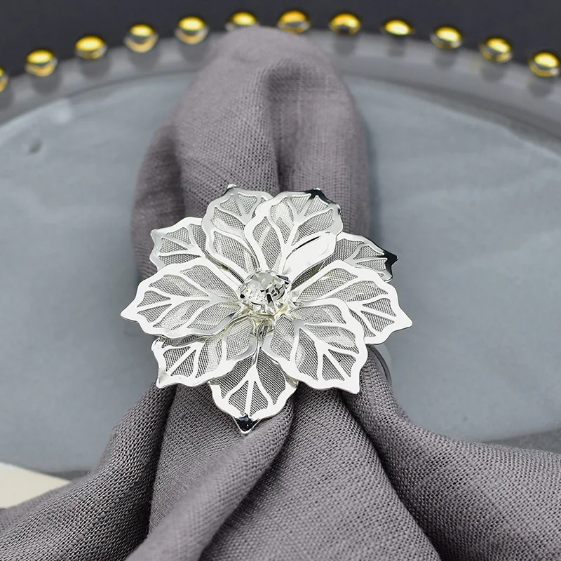 Napkin ring 6pcs gold silver napkin ring chairs buckles wedding event decoration crafts rhinestone holder handmade party supplies