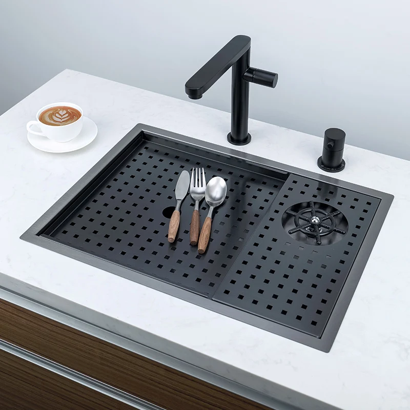 

55X40CM Black 304 Nano Stainless Steel Sink Bar High Pressure Cup Washer Hidden Coffee Ice Kitchen