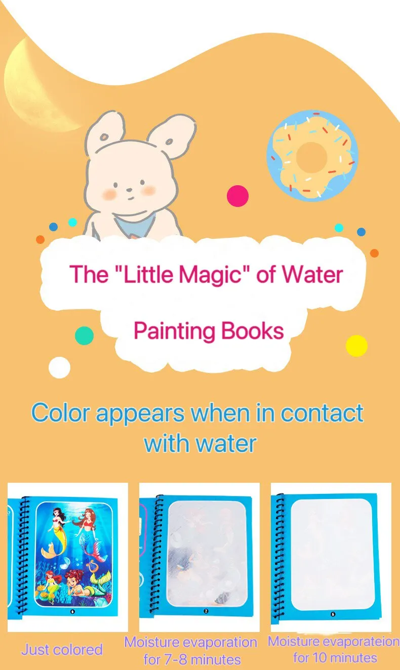 1 Book+1 Pen Reusable Coloring Book Magic Water Painting Book Sensory Early Education Puzzle Drawing Toys
