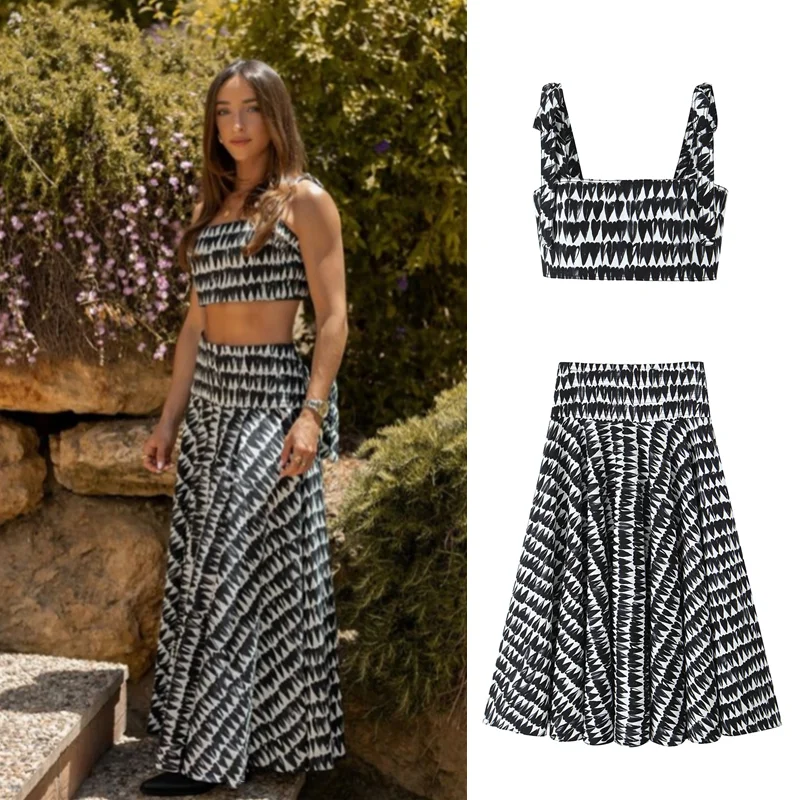 

Женская Повседневная юбка-трапеция Taop & Za, короткий топ с принтом в стиле ретро, юбка с заниженной талией, модель 2024 на лето, 3084