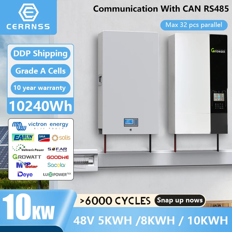 48V 200Ah 10Kw Lifepo4 Batteria Powerwall Batteria Solare Al Litio 6000 + Cicli 200A Bms Rs485 Integrato Can Per L'Archiviazione Domestica Nessuna Tas