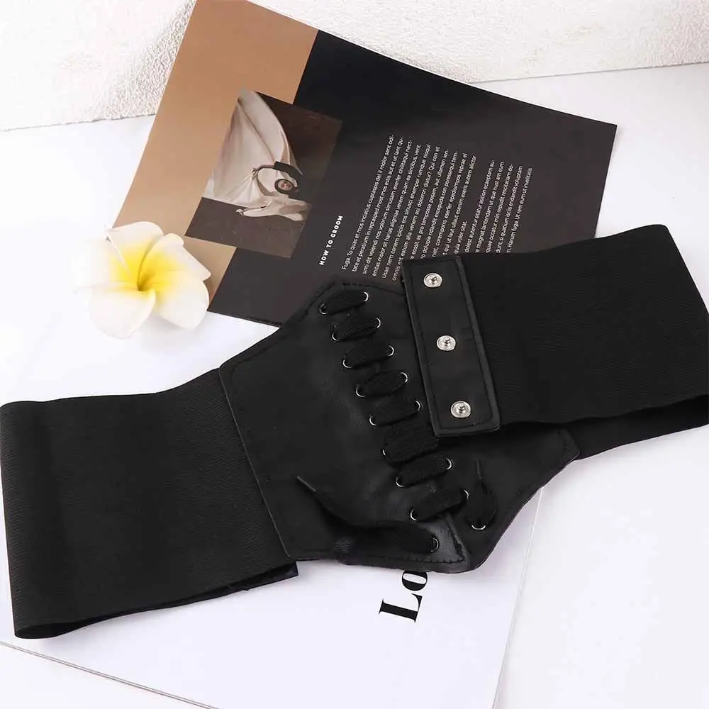 Goth Punk Slimming Embroidery PU Leather Rose Pattern Women Belt Female Dress Cummerbunds Waistband Waist Corset
