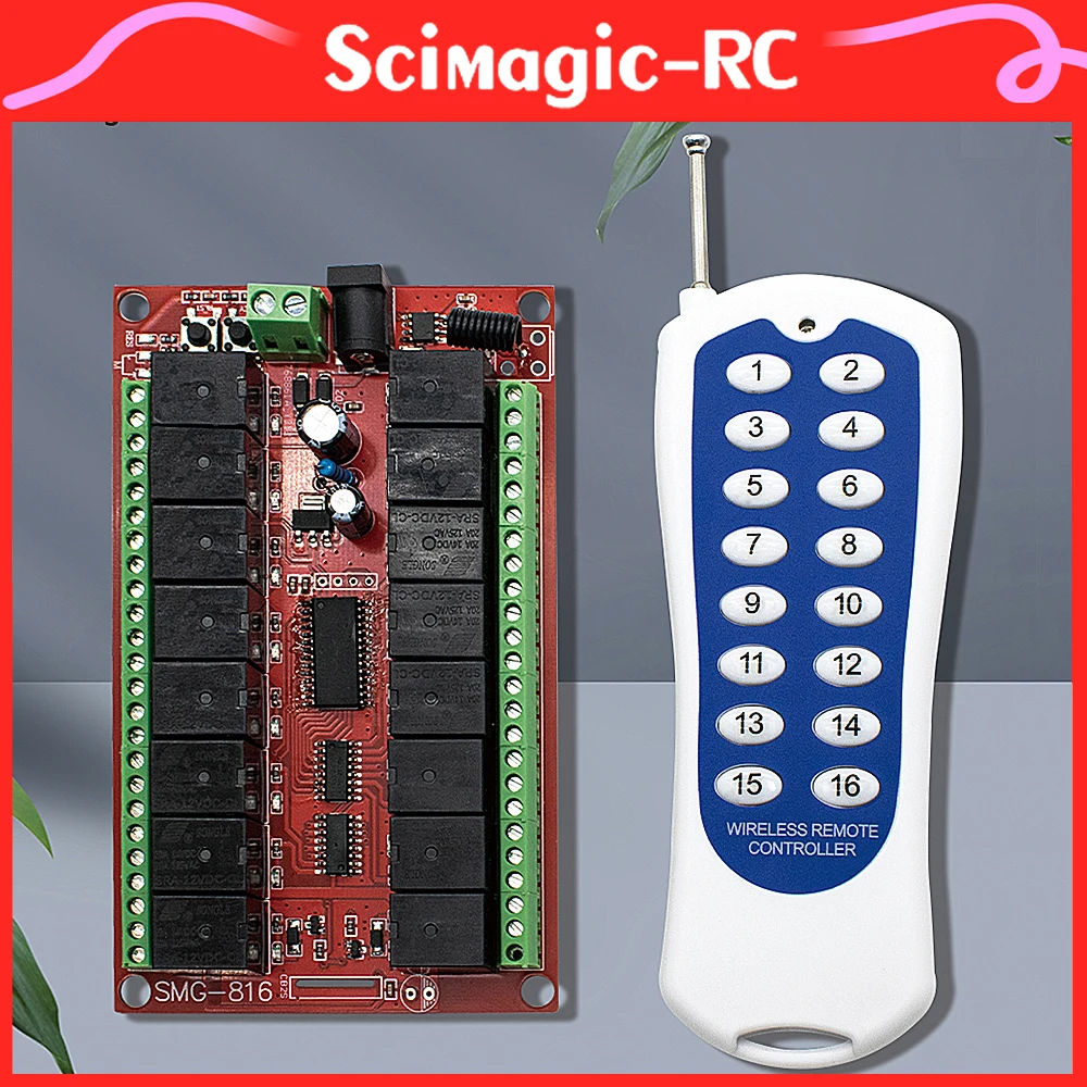 

16 Channels Relay Switch Module and 433MHz RF Remote Control Work With Light,Electric Doors,Windows,Lifting Equipment Control