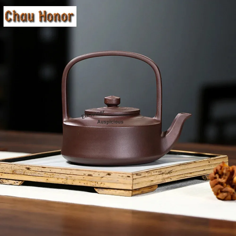 350ml Antique Yixing Purple Clay Teapot Raw Ore Purple Mud Filter Tea Infuser Handmade Hoop Handle Tea Pot Chinese Zisha Teaware