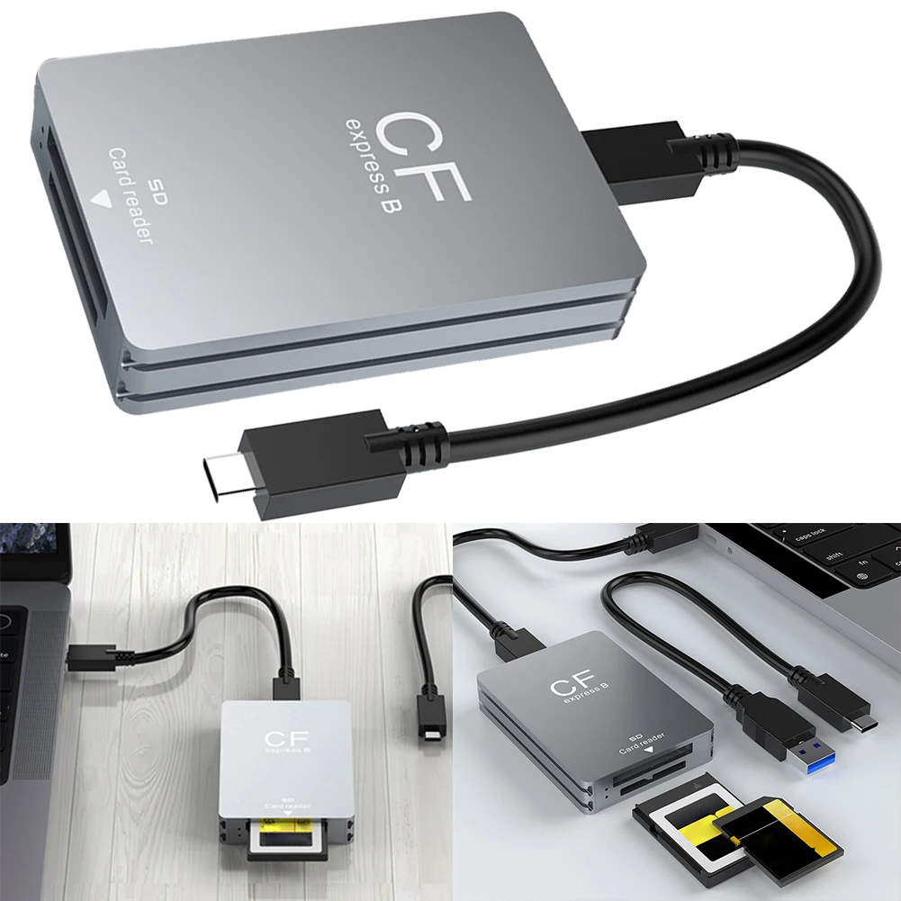 CFexpress B 타입 SD 카드 리더, 메모리 카드 리더, USB 3.2, 10Gbps 듀얼 슬롯 지지대, 안드로이드, 윈도우, 맥 OS SLR용, 2 in 1