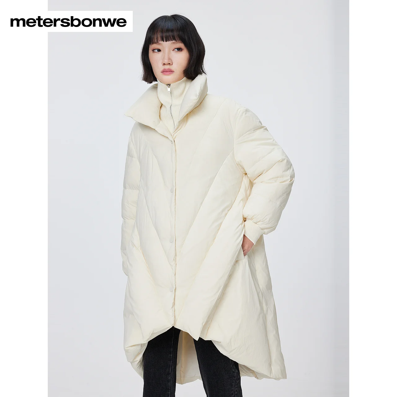 Metersbonwe Medium Length Down Jacket Women Stand Collar Parker Coat Ladies 2023 New Fashion Basic Warm Jackets Blue Outerwear