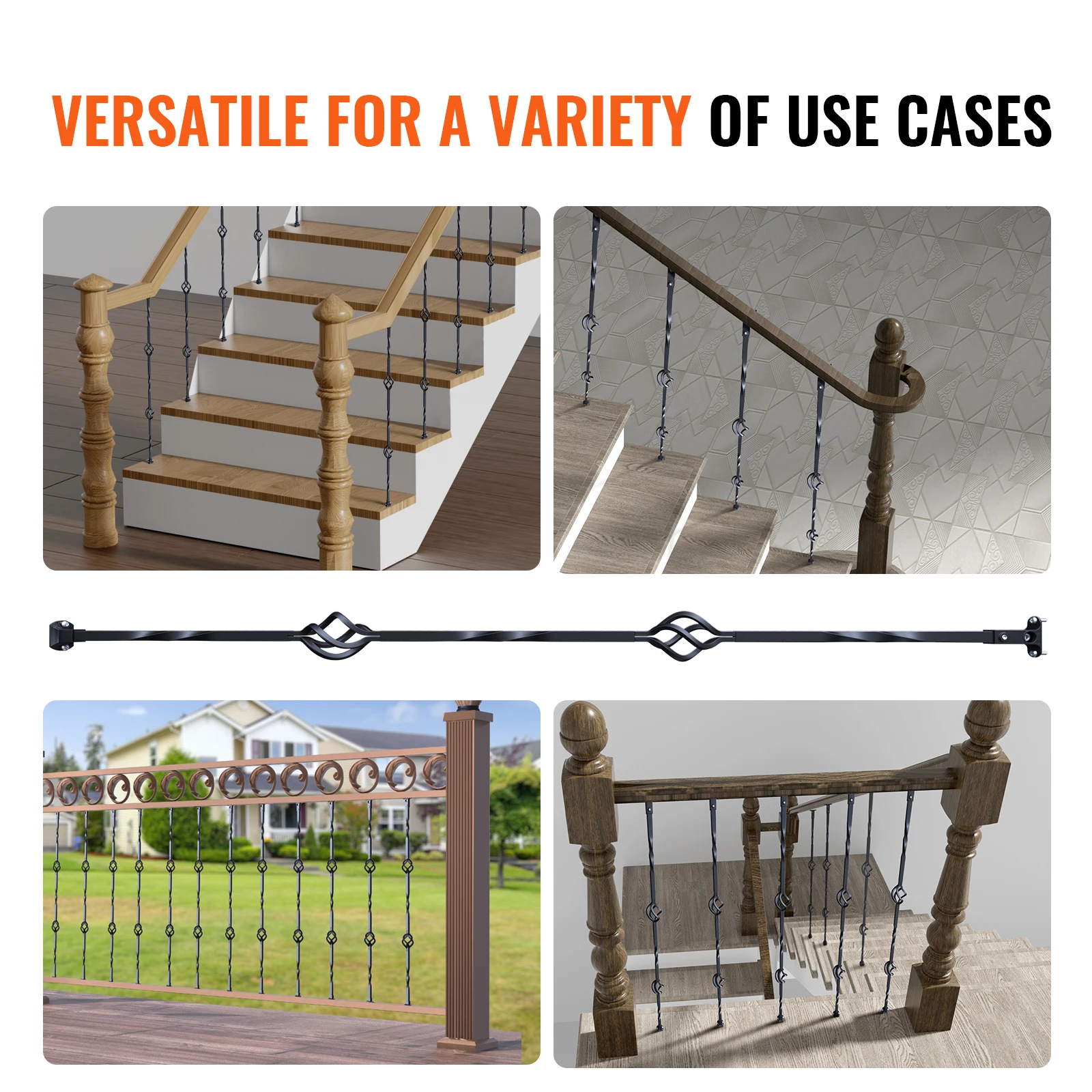 Metal Balusters VEVOR Staircase Metal Balusters Galvanized Steel Decorative Banister Spindles with Hollow Baskets Spiral Stair with Shoes Screws