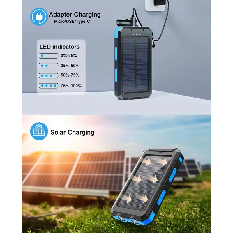 Banca di energia solare esterna impermeabile 38800mAh Dual USB Viaggio esterno Caricatore solare per telefono cellulare Powerbank solari per il campeggio - Image 3