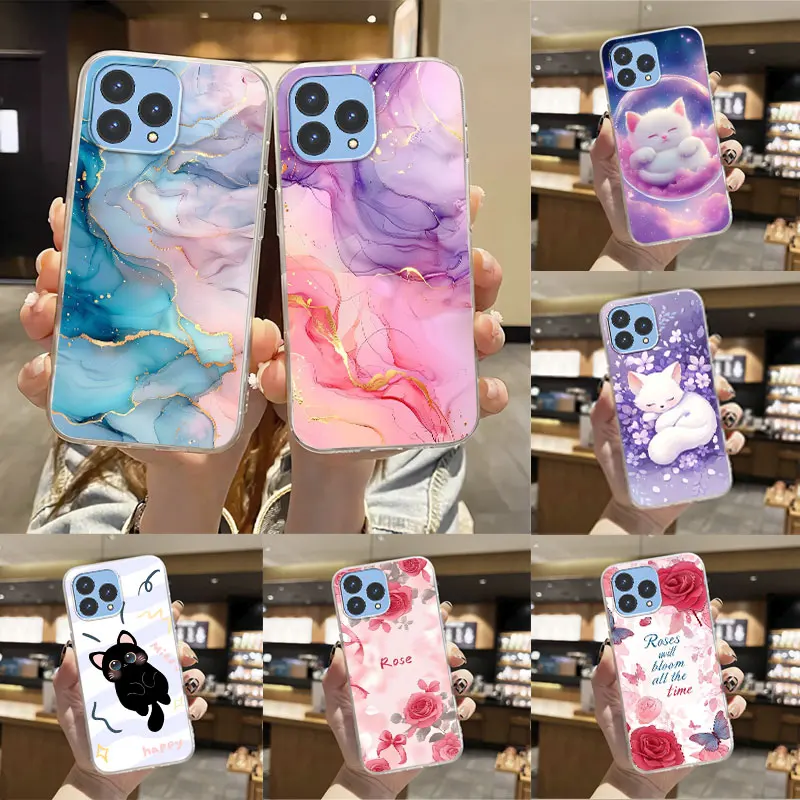 Luxury Transparent Shockproof Silicone Phone Case with Marble Flower Design