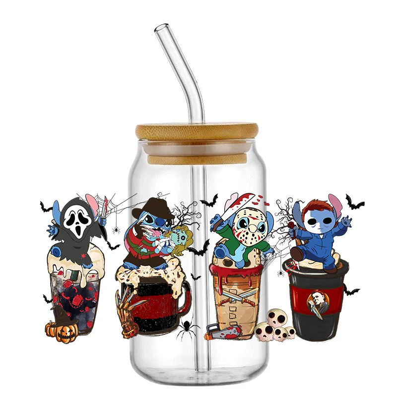 Cup Wrap Sticker DIY UV DTF Waterproof Transfer Decals Killer Friends Characters 16oz Libbey Glasses Horro Killer Friends