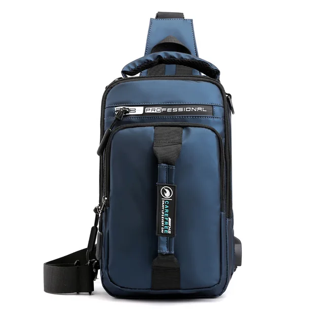Men Nylon Crossbody Bag with USB Charging Port Multifunction Outdoor Travel Waterproof Daypack Male Casual Messenger Chest Bags Blue C