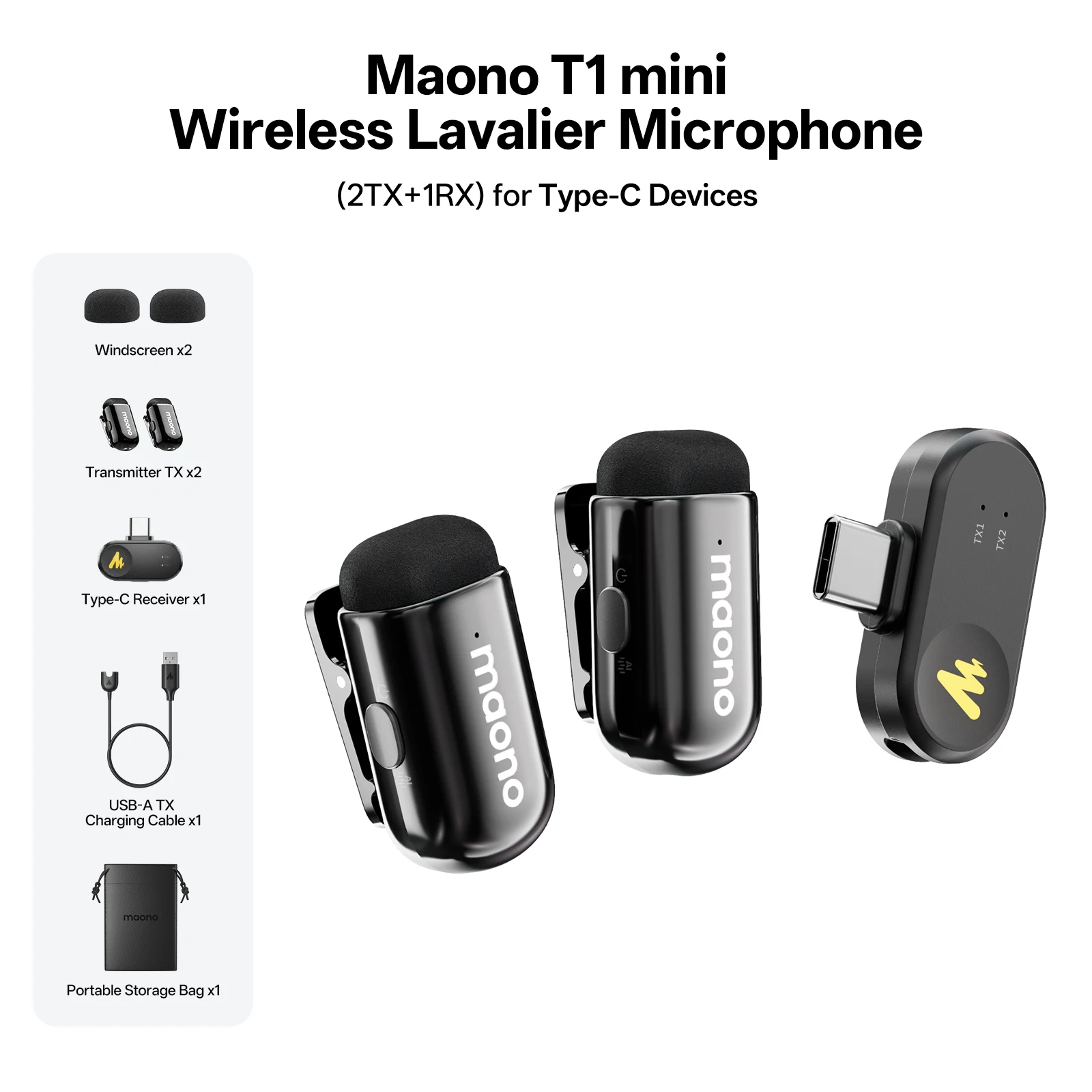 MAONO Wave T1 Mini Wireless Lavalier Mic MFi Certified for iPhone Android Vlog