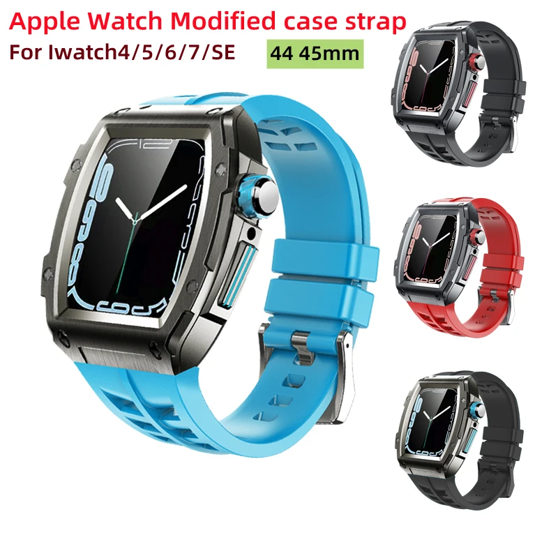 Galaone New Arrival 44 45mm Metal Watch Case With Soft Silicone Strap For  Apple Watch Series4 5 6 7 SE Band Bracelet