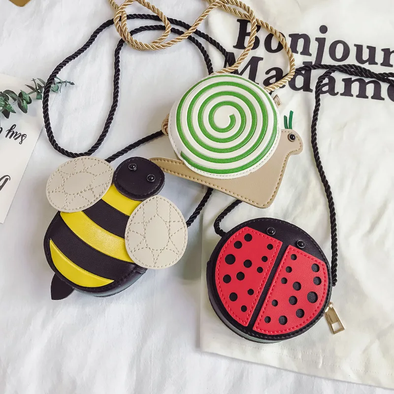 

Cartoon Bee Ladybug Snail Messenger Bag Lovely Children's PU Leather Coin Purse Handbags Cute Kids Accessories Shoulder Bags