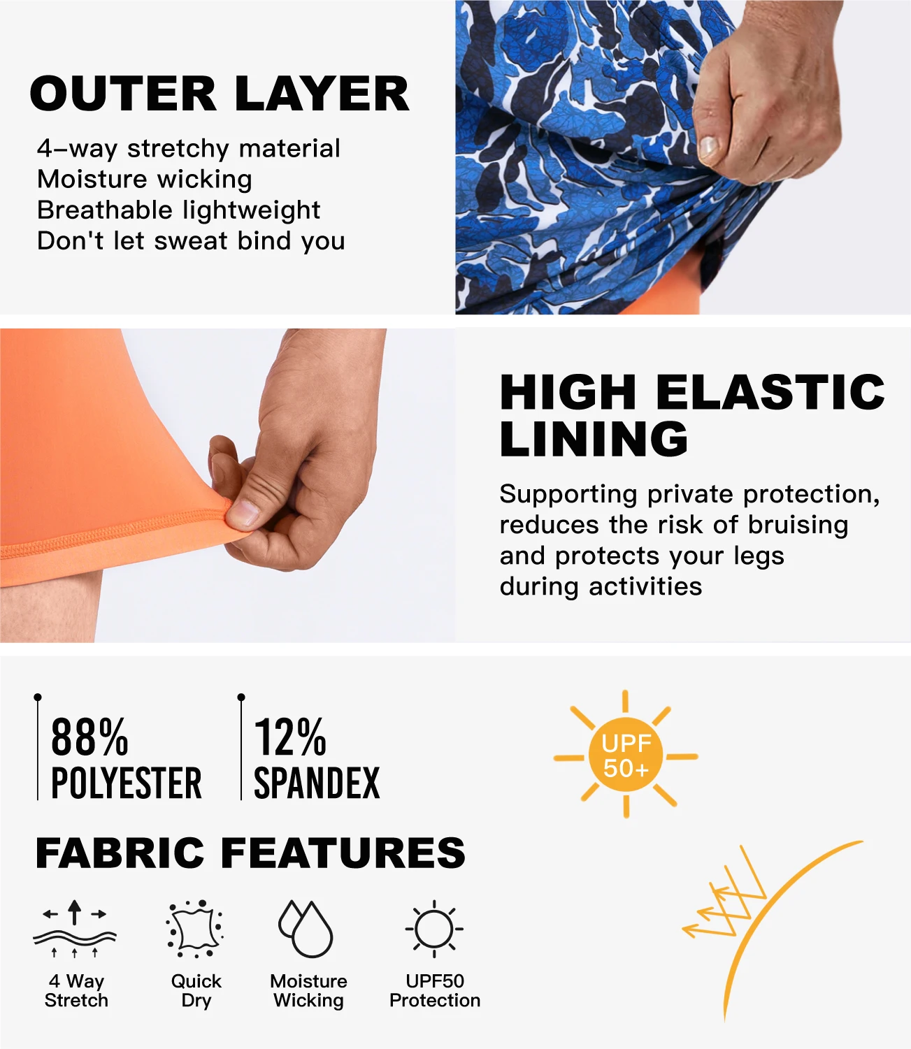 SURFCUZ Mens Swimming Trunks with Compression Liner 2 in 1 Running Sport Workout Shorts Quick Dry Beach Swim Shorts for Men