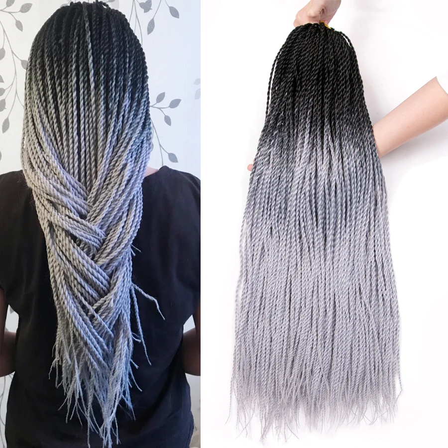 Crochet Hair Braid Synthetic 24 Inch Senegalese Twist Ombre Braiding Hair 30 strands/pcs Three Tone Blonde Pink Blue senegalese twist hair