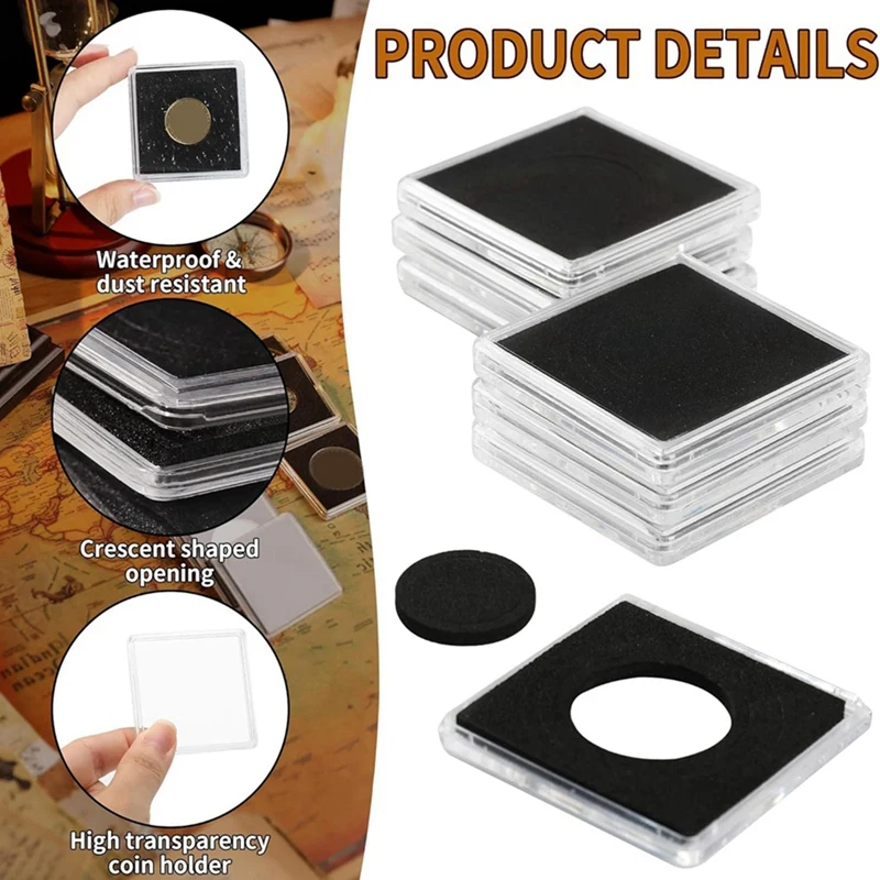 A95I-50 PCS Coin Capsules,Coin Snap Holders With 5 Sizes Black Gaskets 20/25/30/35/40Mm, Clear Coin Cases For Coin Collection 4