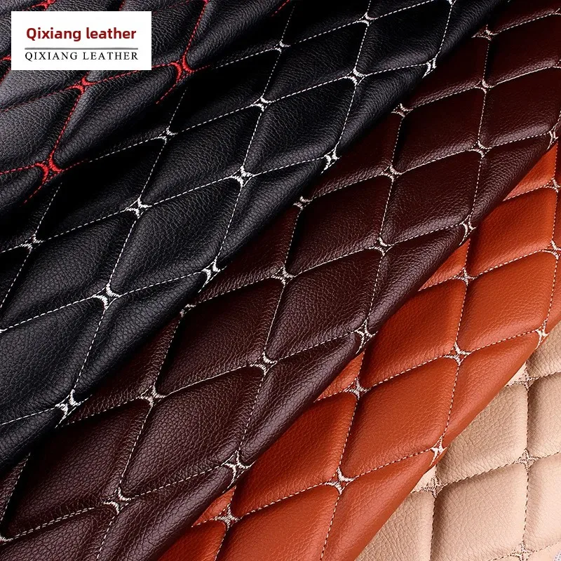 Embroidered Leather Fabric Automotive Floor Mats Background Wall Sliding Door Decorative Materials Small Lychee Pattern PVC Leat