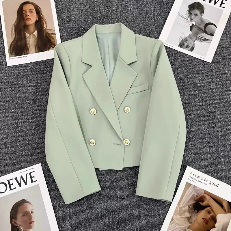 Women's Short Blazers Long-Sleeved Suit Jacket Female Clothing Solid Color Outwear England Style Fashion Casual Women Blazer Top