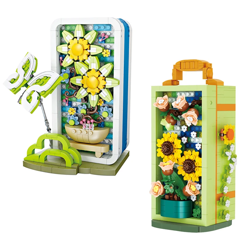 560PCS Creative Flower Jewelry Box Building Blocks Plant Sunflower