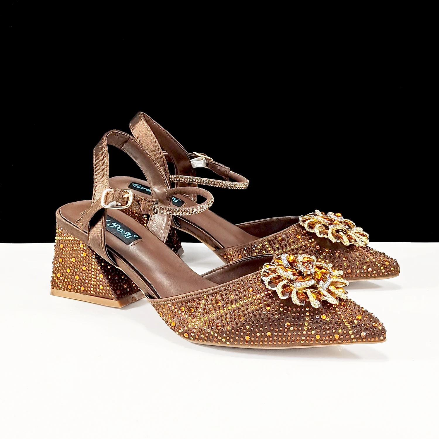 QSGFC High-end Women's Shoes with Diamond Oval Stand Bag