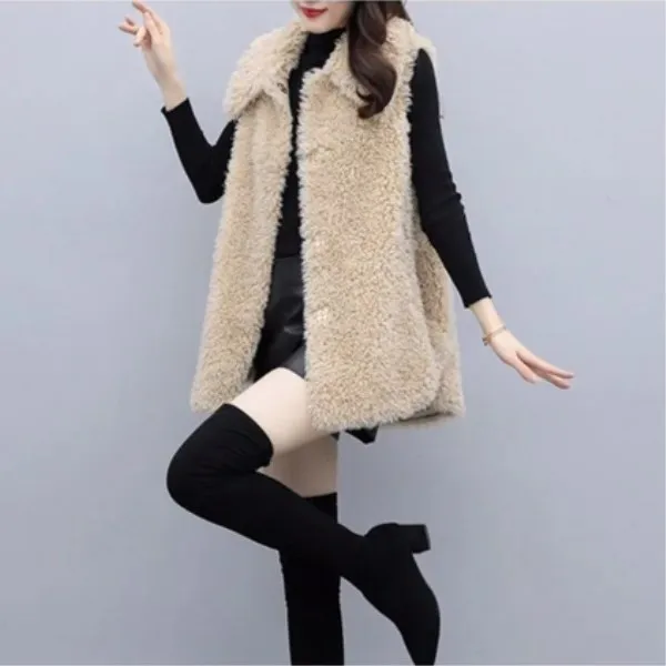 2021 Autumn Winter New Korean Imitation Lamb Wool Imitation Fur Integrated Coat Splicing Women's Vest Girl's Coat Leisure Coffe best winter coats for women