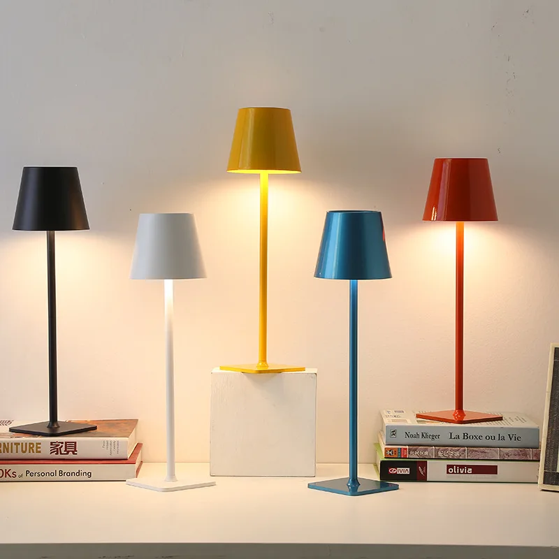 

Poldina Rechargeable Modern Bed Side Table Lamp Portable Stepless Dimming Touching Led Desk Lamp for Restaurant Bar Room Decor