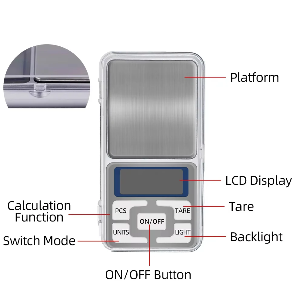Mini Electronic Digital Balance LCD Display Jewelry Diamond Pocket Scale Weight Scale 100g/200g/500g x 0.01g Backlight