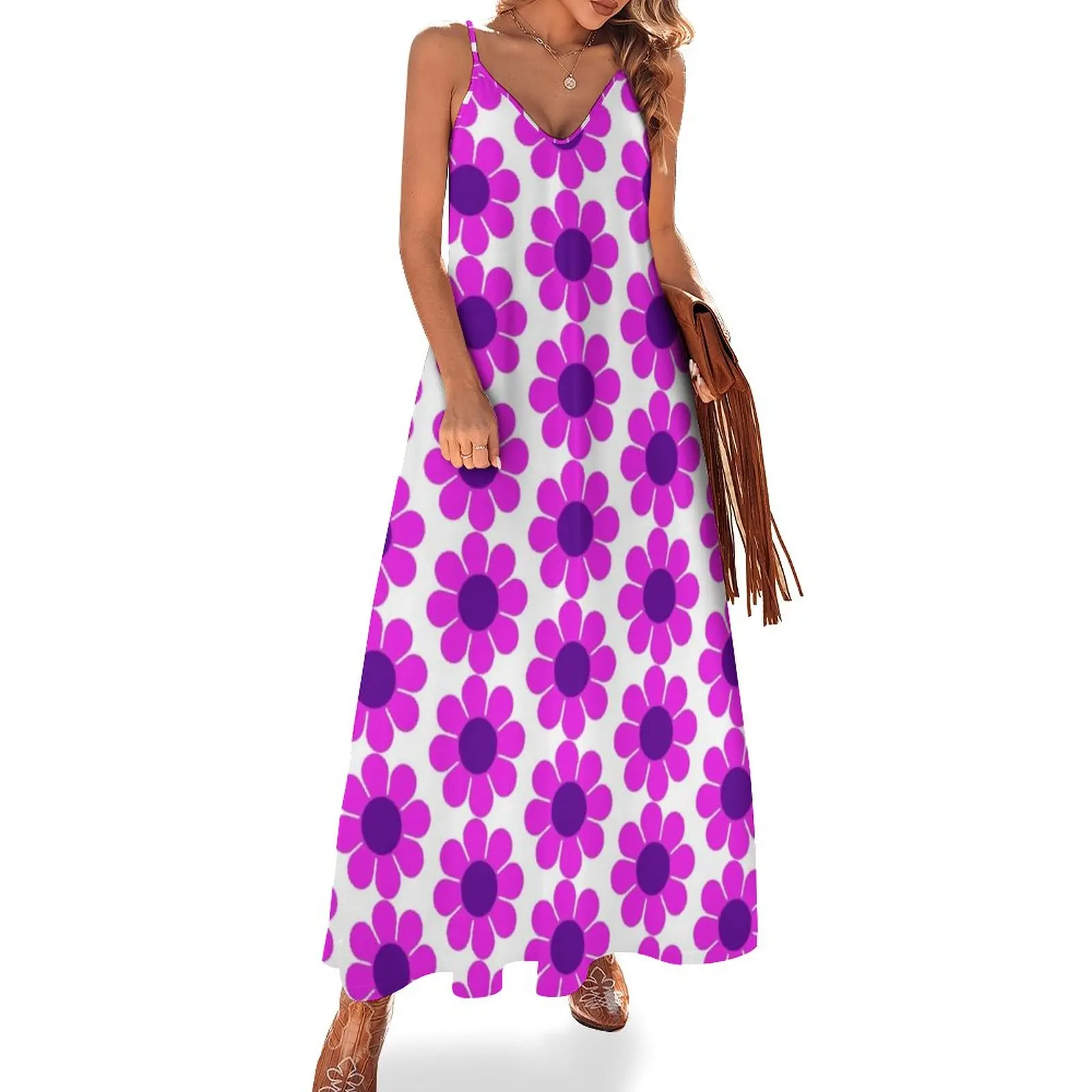 

New Pink Purple Hippie Flower Daisy Sleeveless Dress women formal occasion dresses prom dress 2023