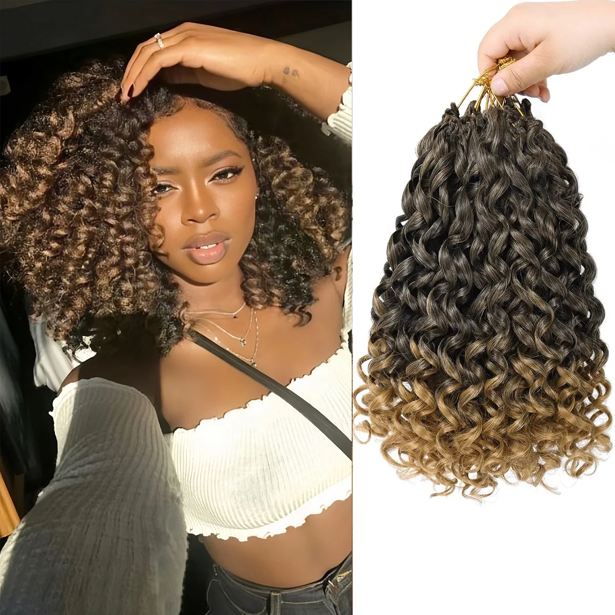 

7 Packs GoGo Short Curl Crochet Hair 12 Inch for Women Beach Water Wave Deep Twist Synthetic Braiding Extensions（55g/pack，7pacs）