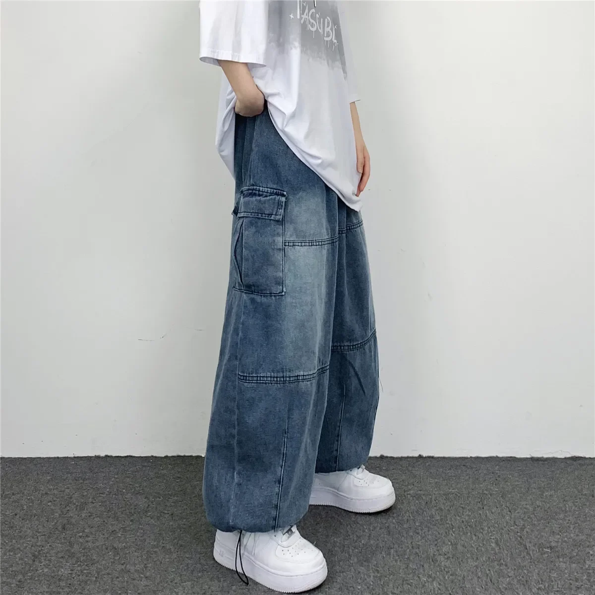 Men's Jeans Women Wide Leg Denim Cargo Pants Loose Straight Baggy Large Pocket Trousers Hip Hop Streetwear Male Clothing