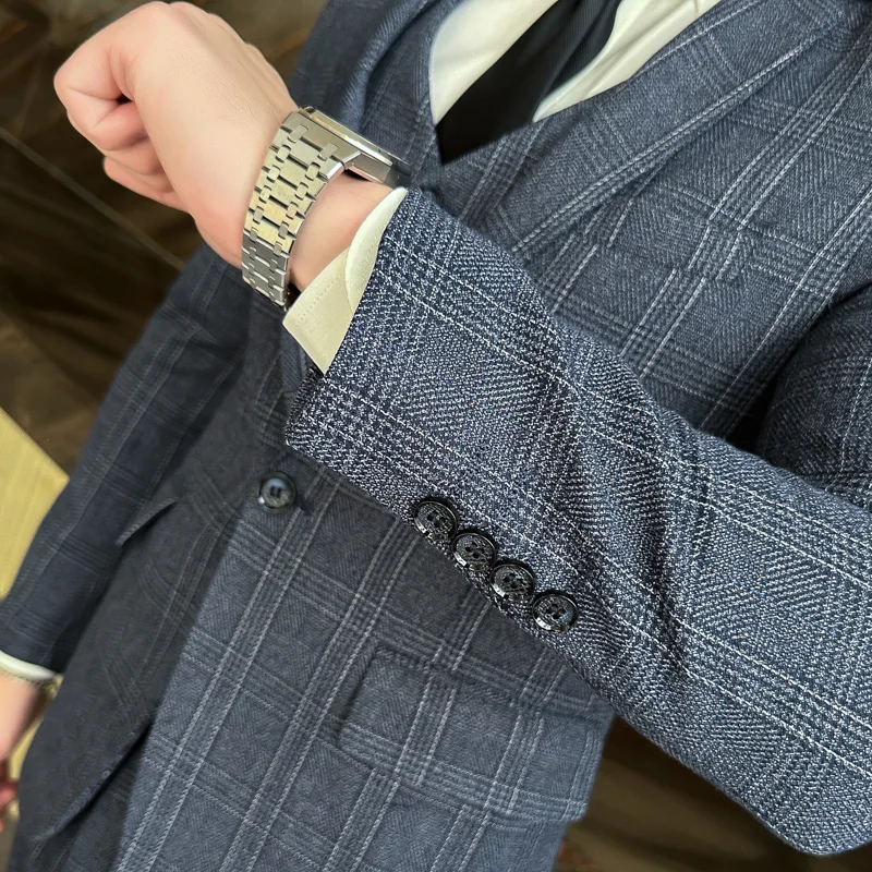(Suit + Vest + Trousers) Quality Suit Suit Male Three-piece Korean Version of Fashion Handsome Slim Business Casual Wedding Suit 5