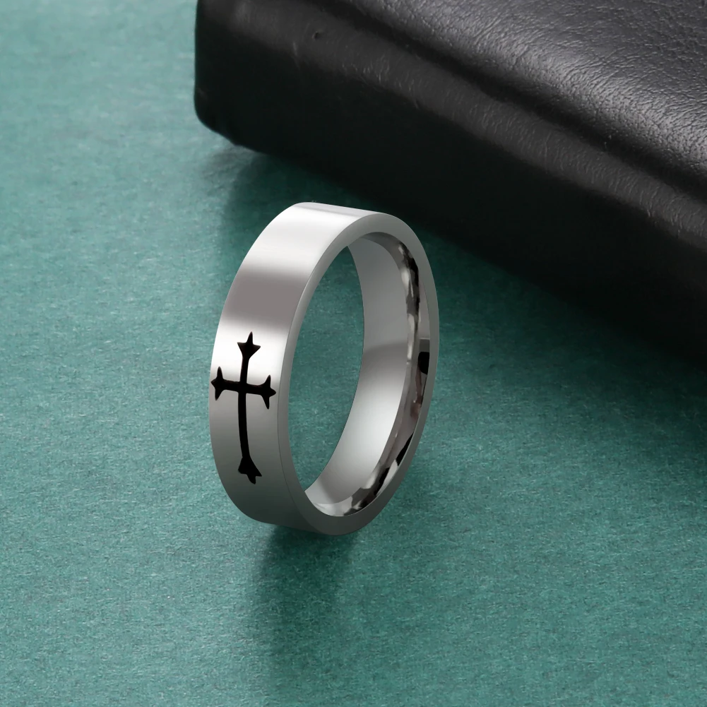Edelstahl Jesus Kreuz Ring Christus Bibel Gebet Fingerringe für Männer 8mm 6mm Amulett Schmuck Größe 7-13 – Detail 7