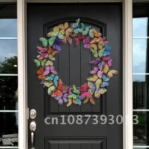 

Butterfly Spring Wreaths Easter Decoration Garland Hanging Ornaments Props Wall Home Door Hanging Pendants
