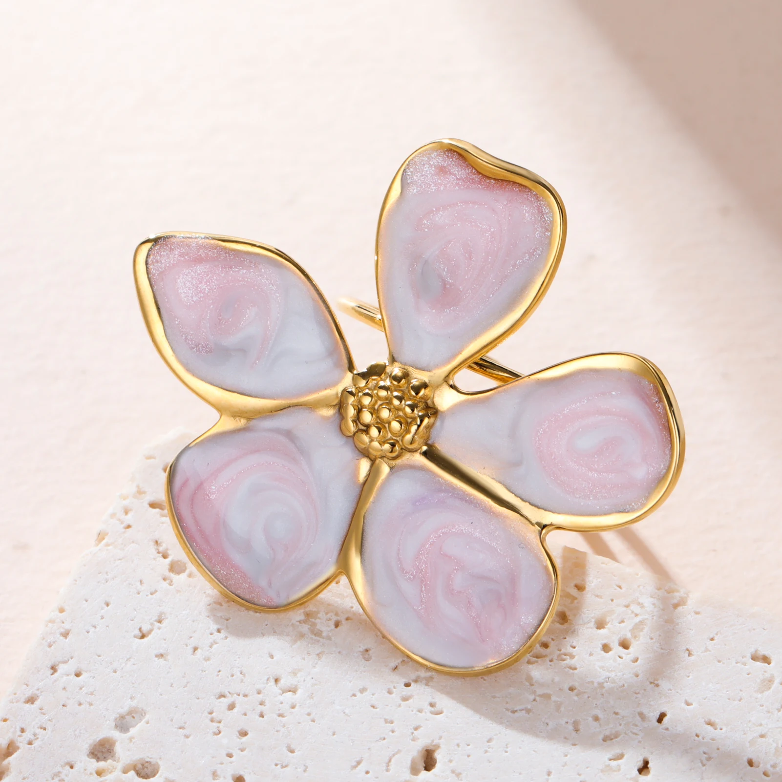 COOLTIME Tropfendes Öl Bunte Blumenring für Frauen Edelstahl Verstellbare Ringe Trend Ästhetik Hochzeit Schmuck Geschenke – Detail 5