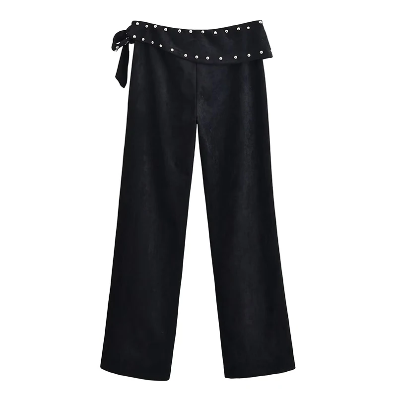 Chic Fashion Rivet Pants for Women Mid Waist Pants Woman Streetwear Casual Women's Pants Holiday Vintage Trousers Womens