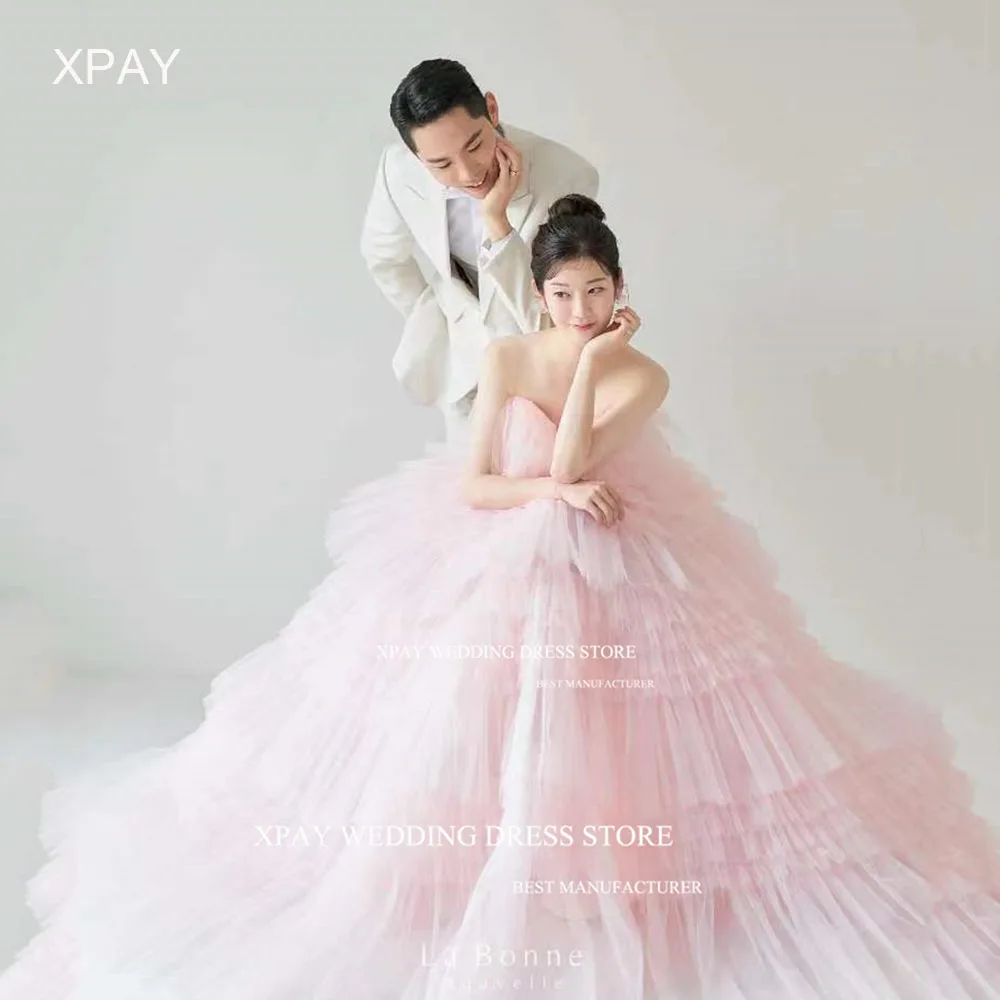 

XPAY Sweetheart Pink Evening Dresses Korea Wedding Photos Shoot Ruffles Tiered Prom Gown Custom Birthday Special Occasion Dress