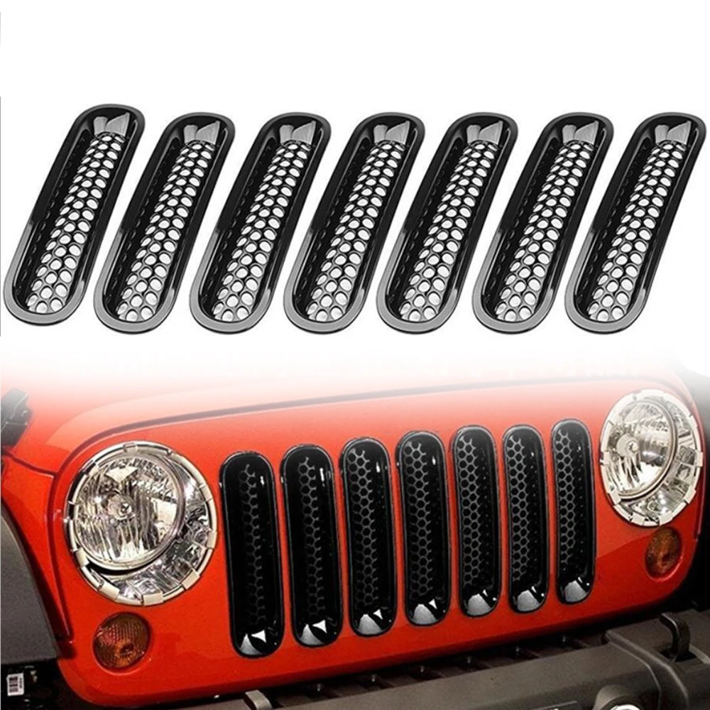 

7Pcs Front Grille Mesh Sticker Car Insert Guard For Jeep Wrangler JK 2007-2017 2Door 4 Door Decoration Grils Accessories