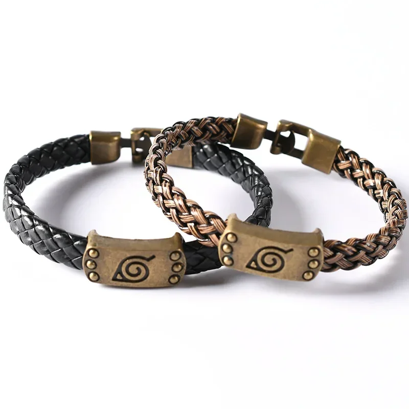 Handcrafted Retro-Style Leaf Design Leather Bracelet Inspired by Japanese Anime